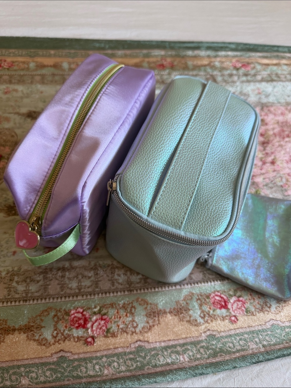 Lilac and Iridescent Cosmetic Pouch Set - Women Bags